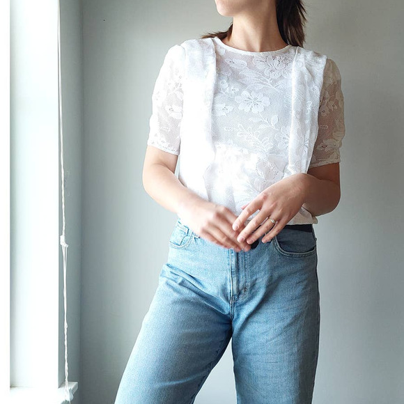 Vintage 80s/90s Reworked White Lace Pleated Top - Picture 1 of 8